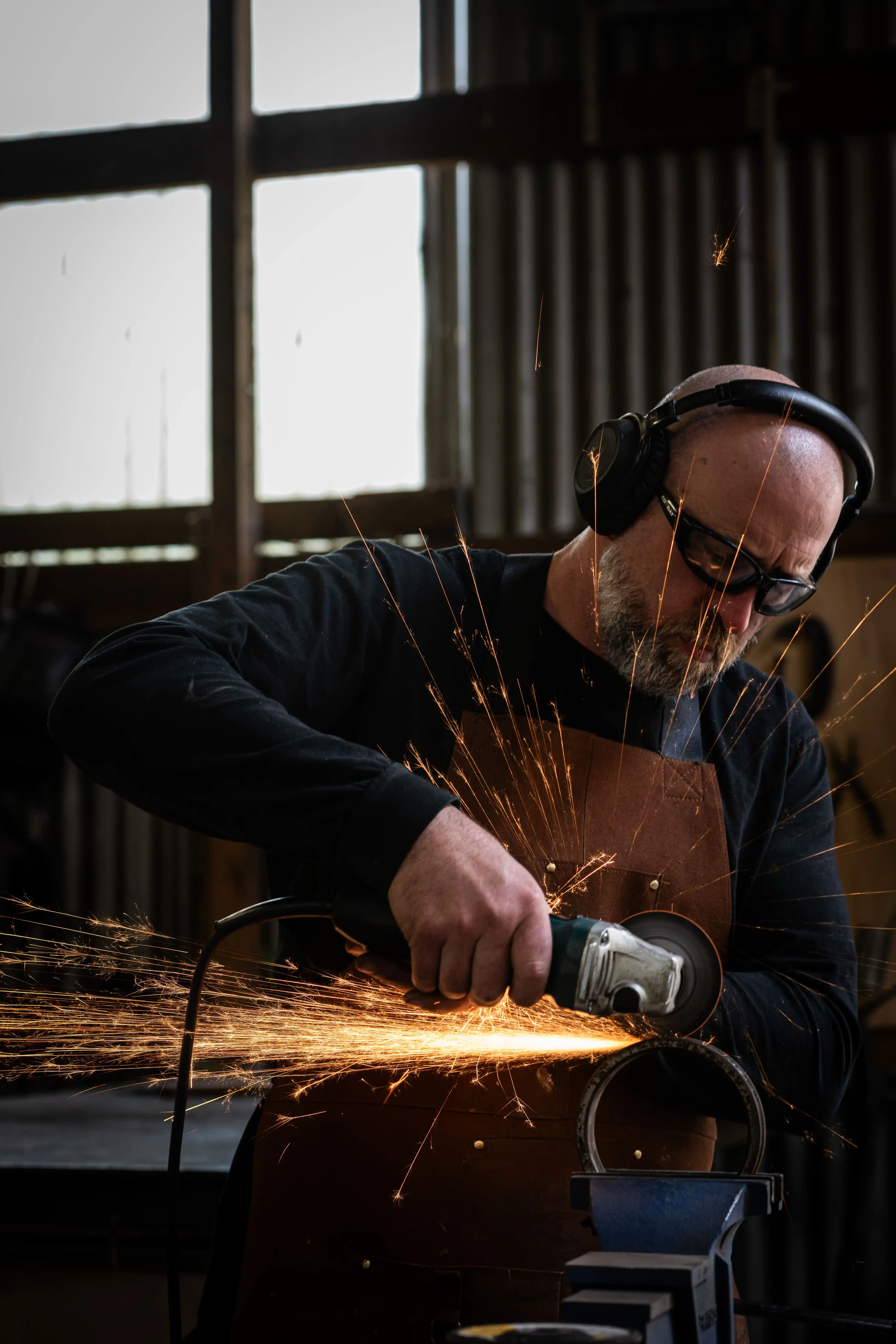 Angle grinder sending sparks flying